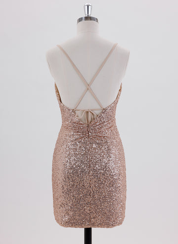 Sheath Spaghetti Straps Short Sequin Homecoming Dress With Sequins